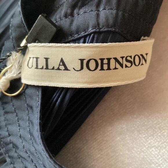 ULLA JOHNSON MaySha Striped Pleated Handkerchief Midi Dress Midnight Navy Size 6 - Picture 6 of 10